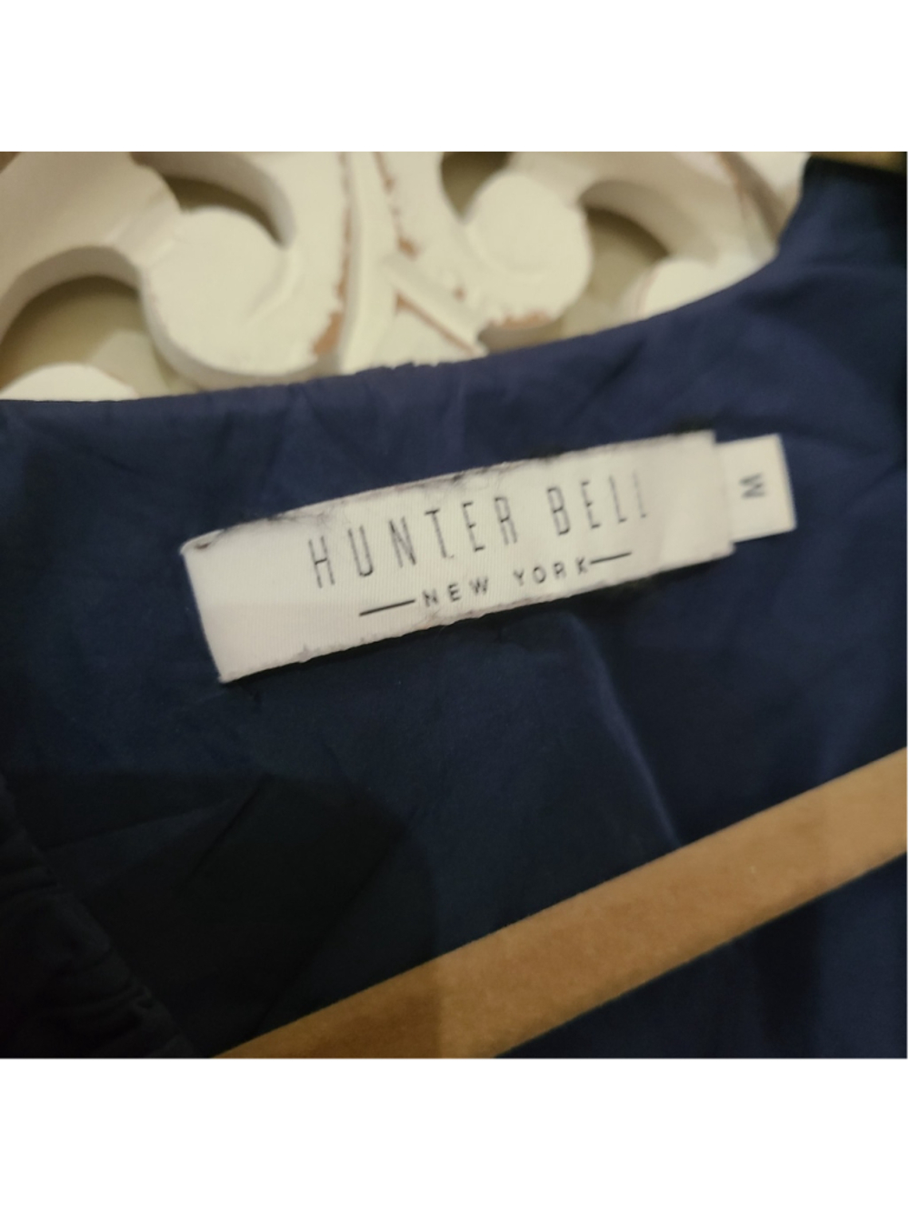 Hunter Bell Sullivan Ruffled Neck Puff Sleeve Mini Dress Navy Blue SZ Medium - Picture 7 of 10